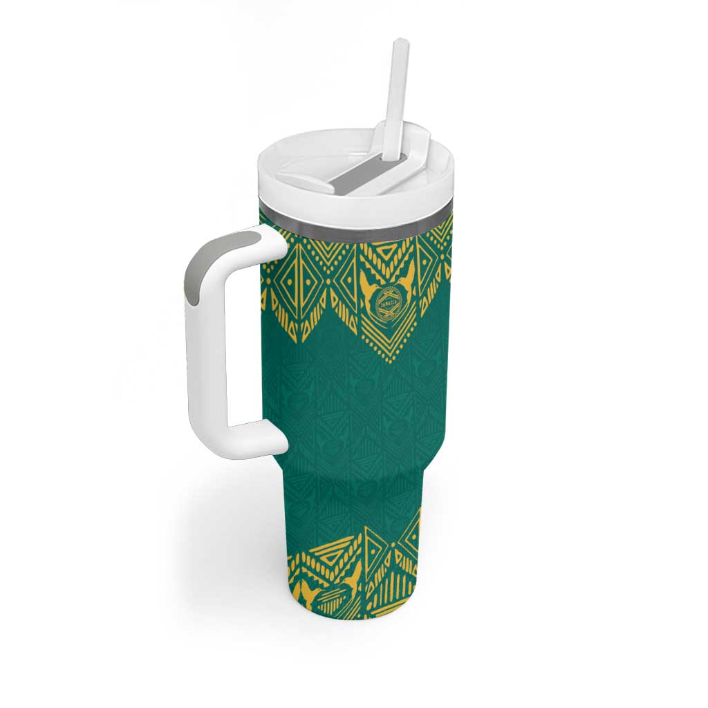 Afro-Jamaicans Tribal Custom Football Tumbler With Handle Green Style