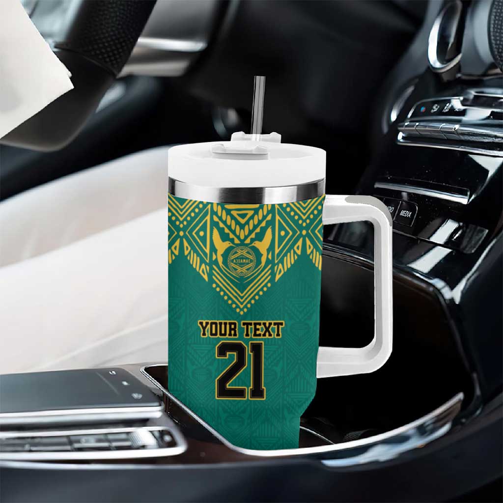 Afro-Jamaicans Tribal Custom Football Tumbler With Handle Green Style