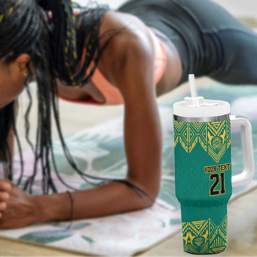 Afro-Jamaicans Tribal Custom Football Tumbler With Handle Green Style