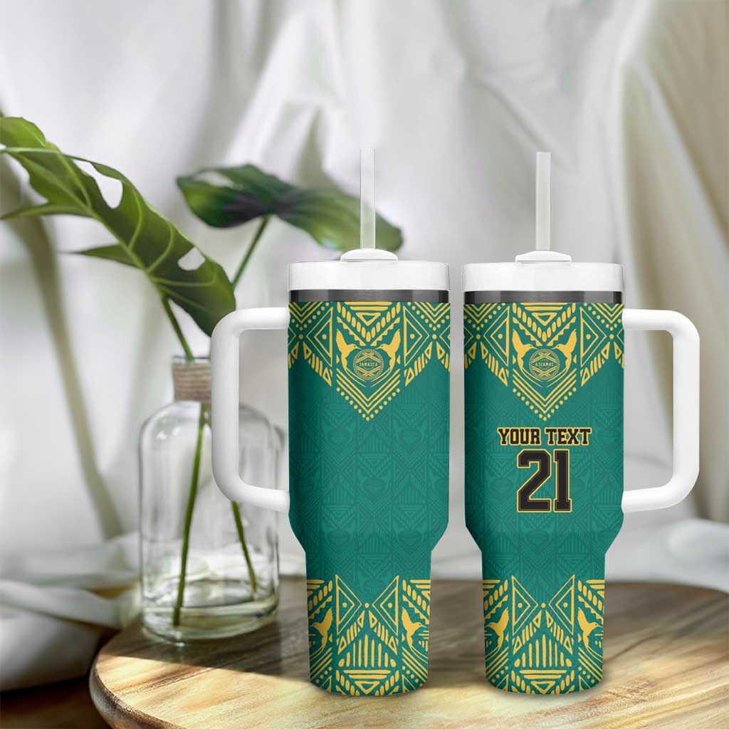 Afro-Jamaicans Tribal Custom Football Tumbler With Handle Green Style