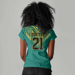 Afro-Jamaicans Tribal Custom Football Women V-Neck T-Shirt Green Style