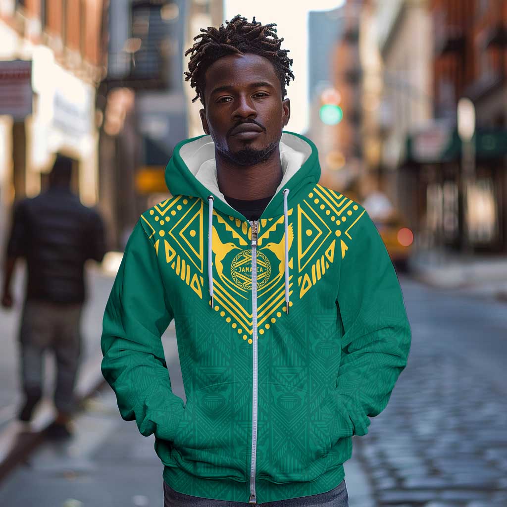 Afro-Jamaicans Tribal Custom Football Zip Hoodie Green Style