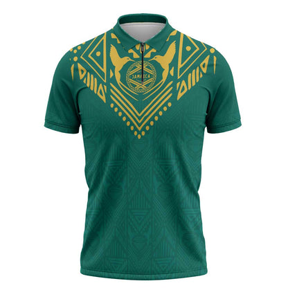 Afro-Jamaicans Tribal Custom Football Zipper Polo Shirt Green Style