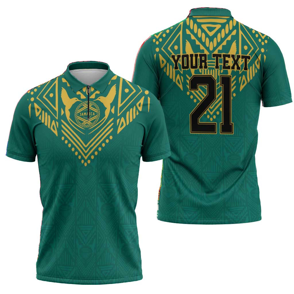 Afro-Jamaicans Tribal Custom Football Zipper Polo Shirt Green Style