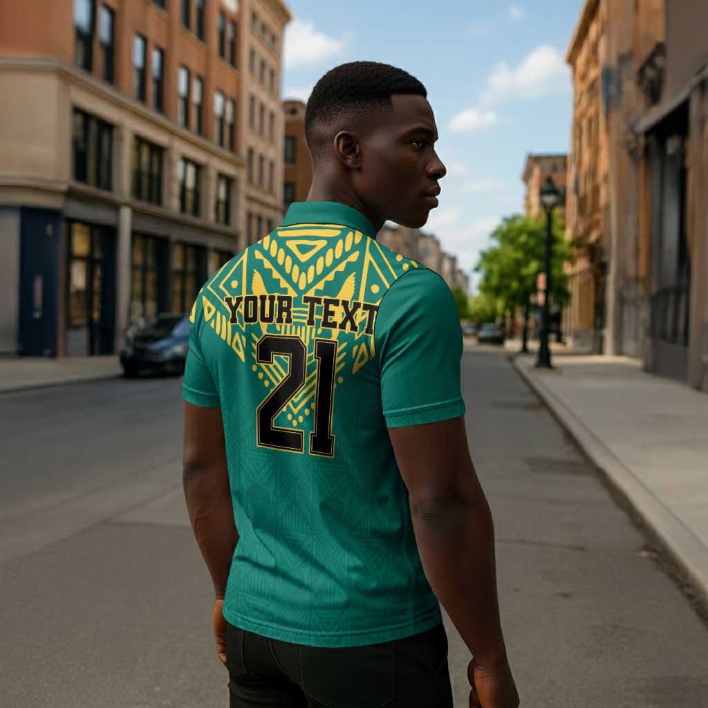 Afro-Jamaicans Tribal Custom Football Zipper Polo Shirt Green Style