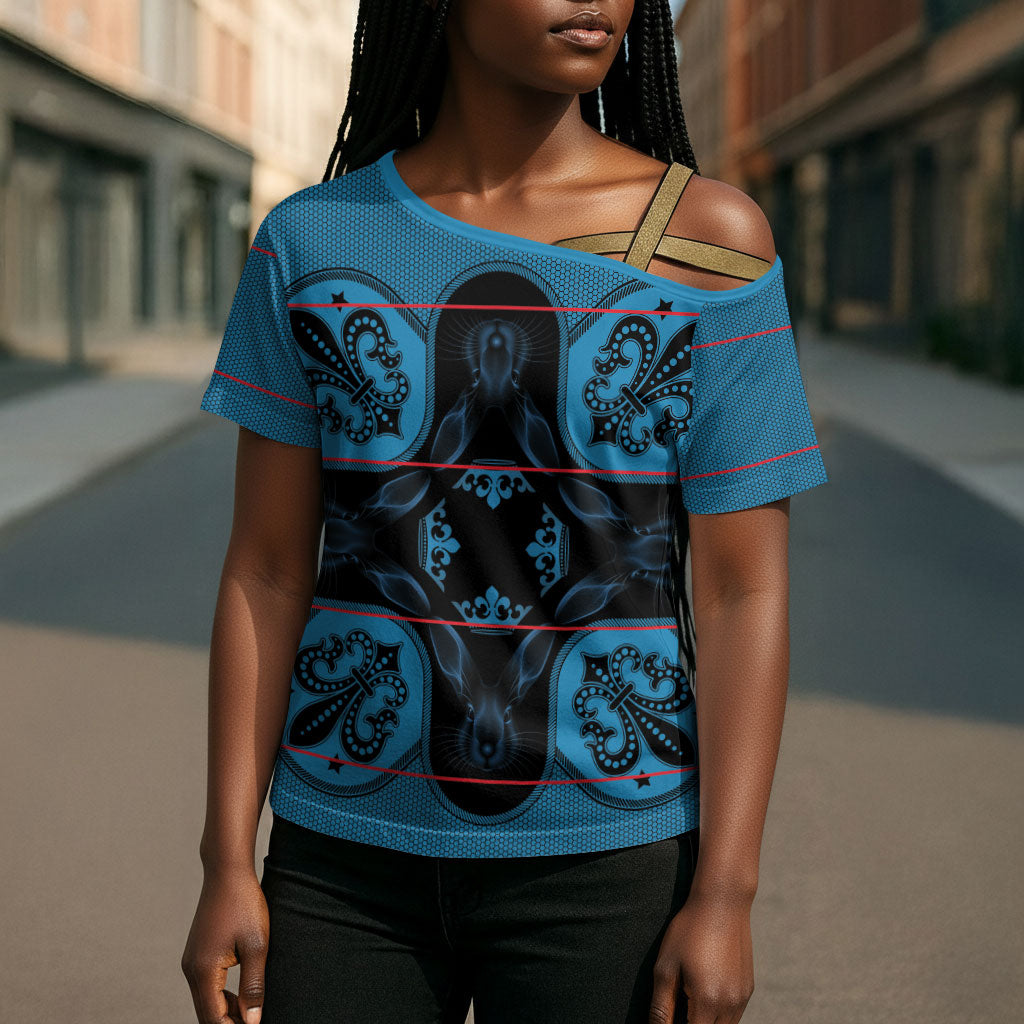 Bafokeng Rabbit Crown Palesa ea kharanium Cross Shoulder Shirt Blue Seanamarena Basotho Blanket Inspired