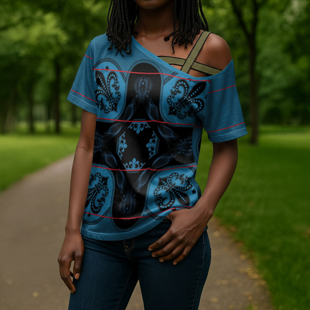 Bafokeng Rabbit Crown Palesa ea kharanium Cross Shoulder Shirt Blue Seanamarena Basotho Blanket Inspired
