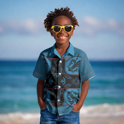 Bafokeng Rabbit Crown Palesa ea kharanium Kid Hawaiian Shirt Blue Seanamarena Basotho Blanket Inspired
