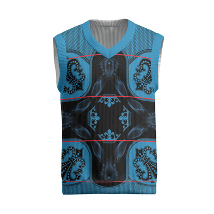 Bafokeng Rabbit Crown Palesa ea kharanium Christmas Knitted V-Neck Vest Blue Seanamarena Basotho Blanket Inspired