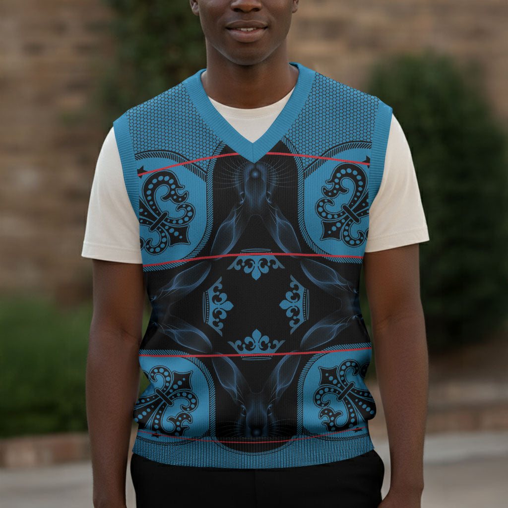 Bafokeng Rabbit Crown Palesa ea kharanium Christmas Knitted V-Neck Vest Blue Seanamarena Basotho Blanket Inspired