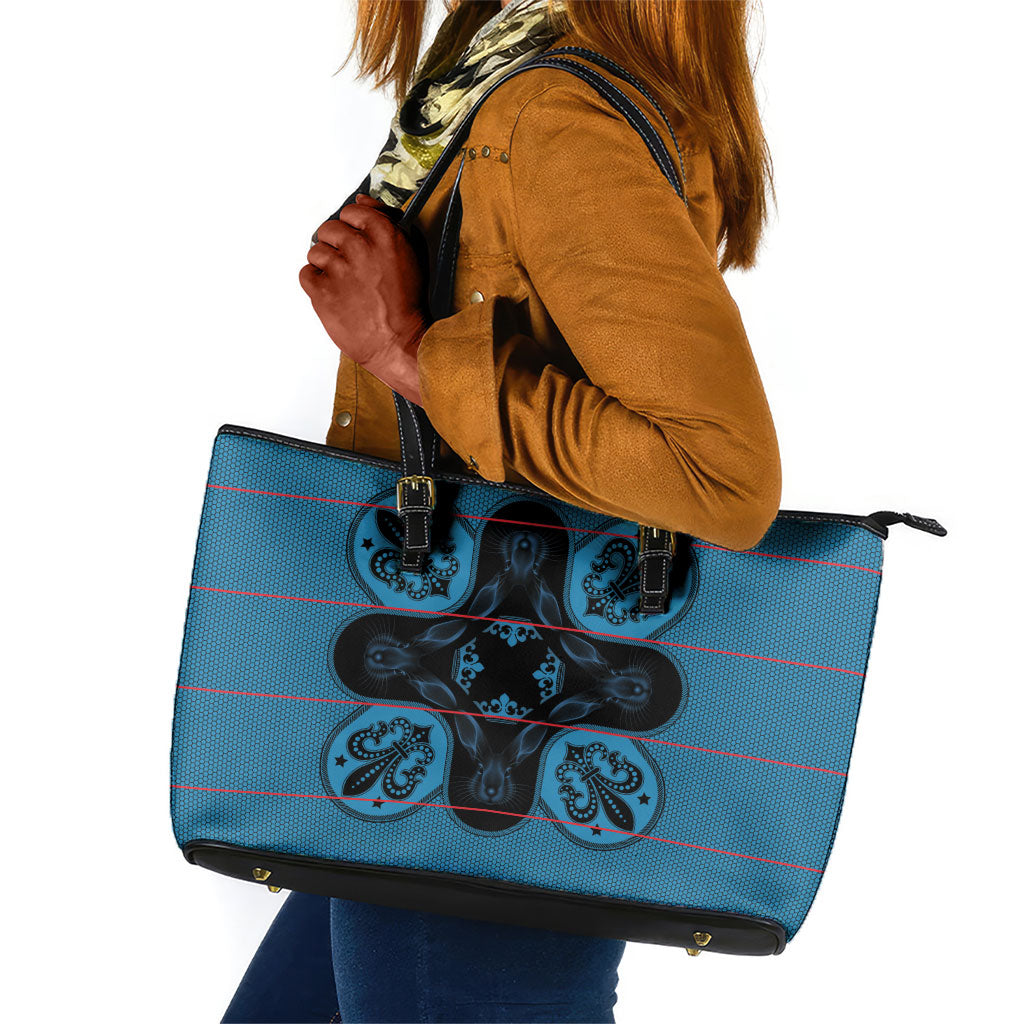 Bafokeng Rabbit Crown Palesa ea kharanium Leather Tote Bag Blue Seanamarena Basotho Blanket Inspired