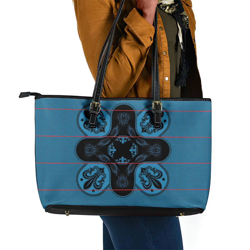 Bafokeng Rabbit Crown Palesa ea kharanium Leather Tote Bag Blue Seanamarena Basotho Blanket Inspired