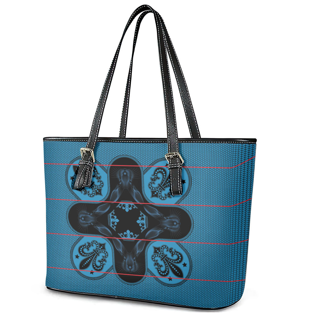 Bafokeng Rabbit Crown Palesa ea kharanium Leather Tote Bag Blue Seanamarena Basotho Blanket Inspired