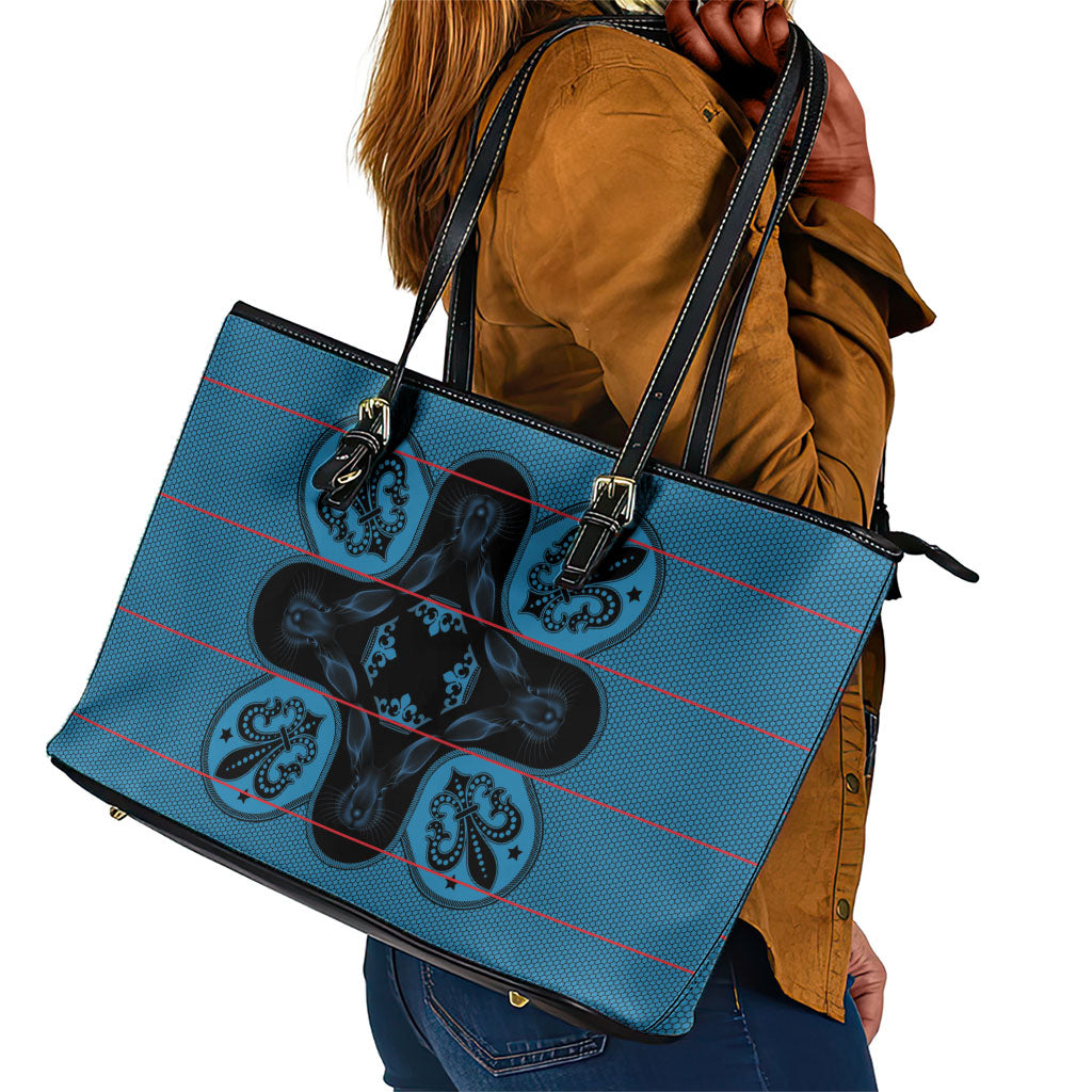 Bafokeng Rabbit Crown Palesa ea kharanium Leather Tote Bag Blue Seanamarena Basotho Blanket Inspired