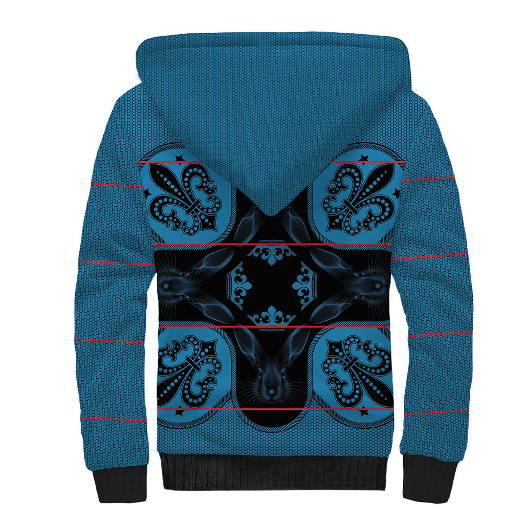 Bafokeng Rabbit Crown Palesa ea kharanium Sherpa Hoodie Blue Seanamarena Basotho Blanket Inspired