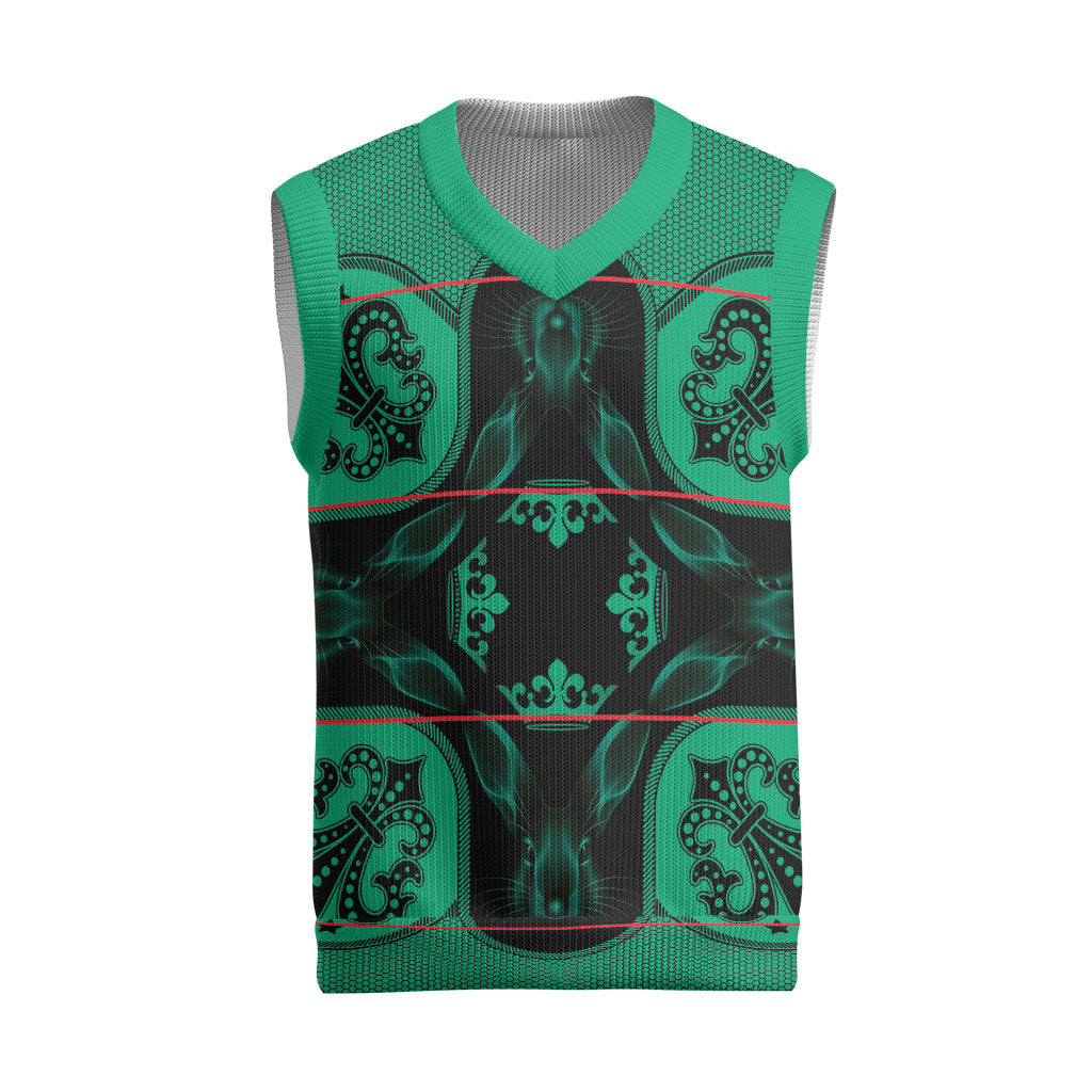 Bafokeng Rabbit Crown Palesa ea kharanium Christmas Knitted V-Neck Vest Green Seanamarena Basotho Blanket Inspired