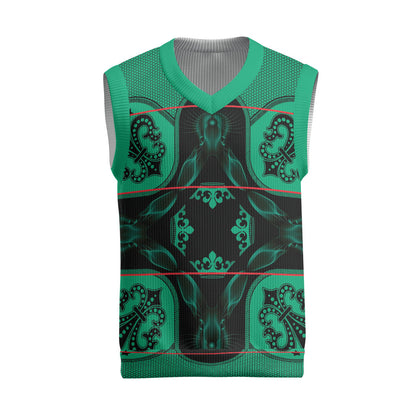Bafokeng Rabbit Crown Palesa ea kharanium Christmas Knitted V-Neck Vest Green Seanamarena Basotho Blanket Inspired