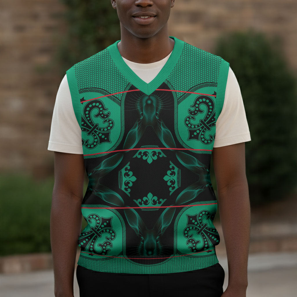 Bafokeng Rabbit Crown Palesa ea kharanium Christmas Knitted V-Neck Vest Green Seanamarena Basotho Blanket Inspired