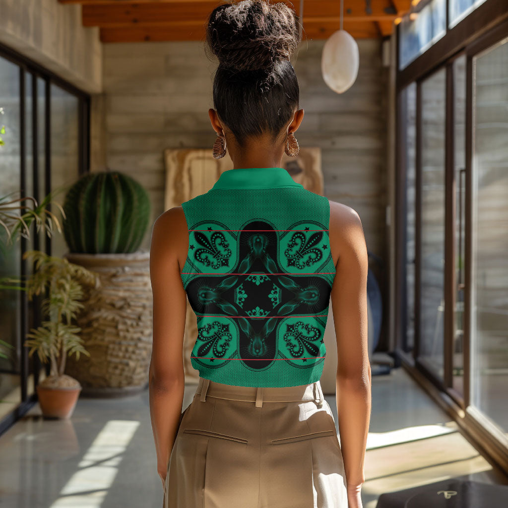 Bafokeng Rabbit Crown Palesa ea kharanium Women Sleeveless Polo Shirt Green Seanamarena Basotho Blanket Inspired