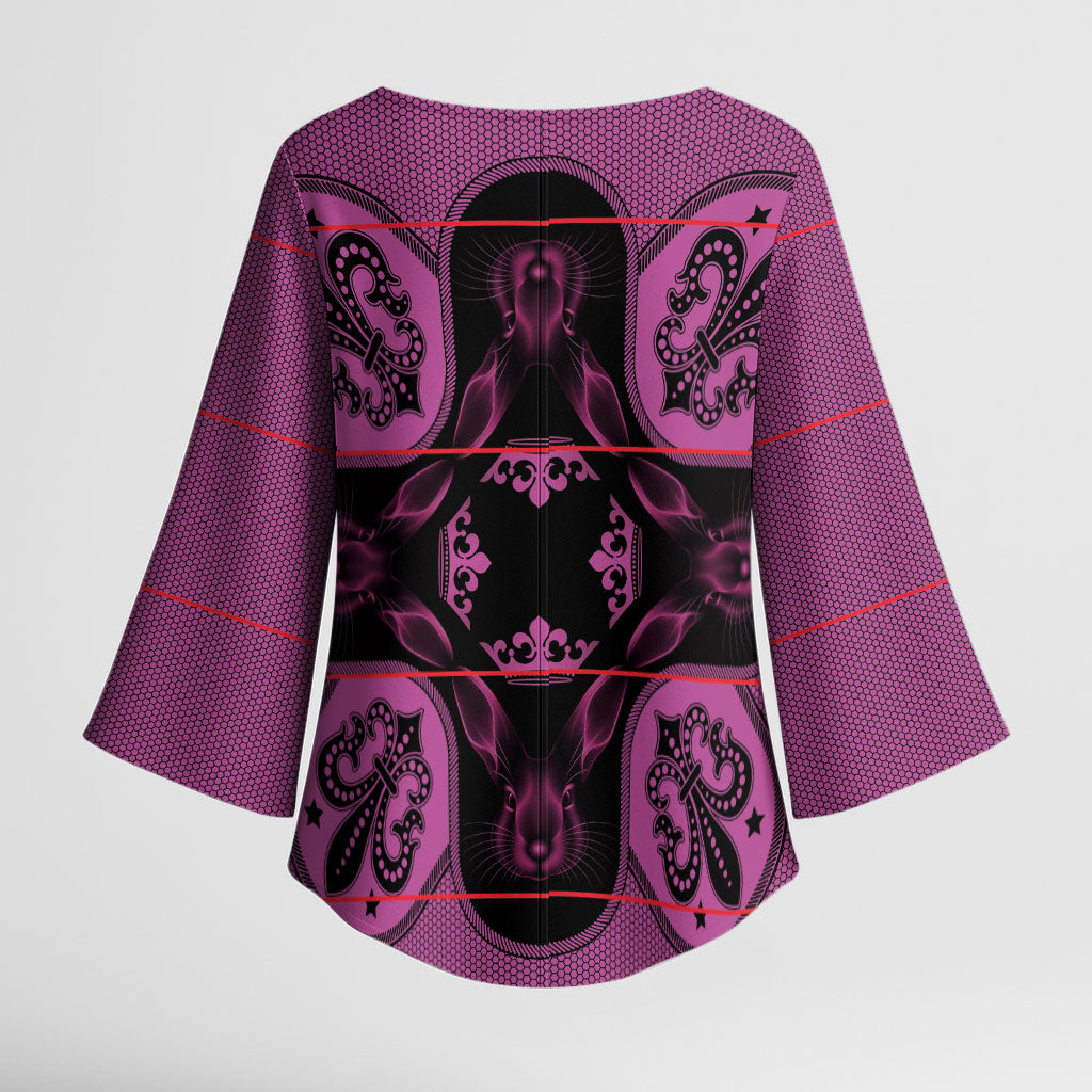 Bafokeng Rabbit Crown Palesa ea kharanium Kimono Sleeve Blouse Pink Seanamarena Basotho Blanket Inspired