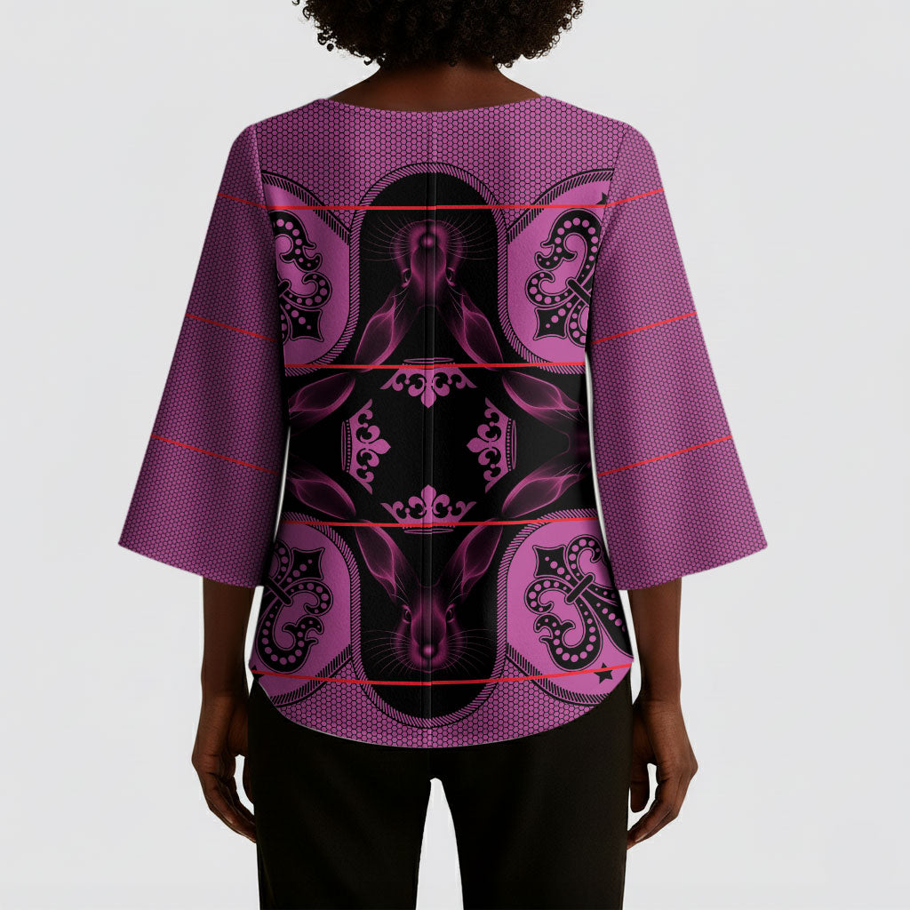 Bafokeng Rabbit Crown Palesa ea kharanium Kimono Sleeve Blouse Pink Seanamarena Basotho Blanket Inspired