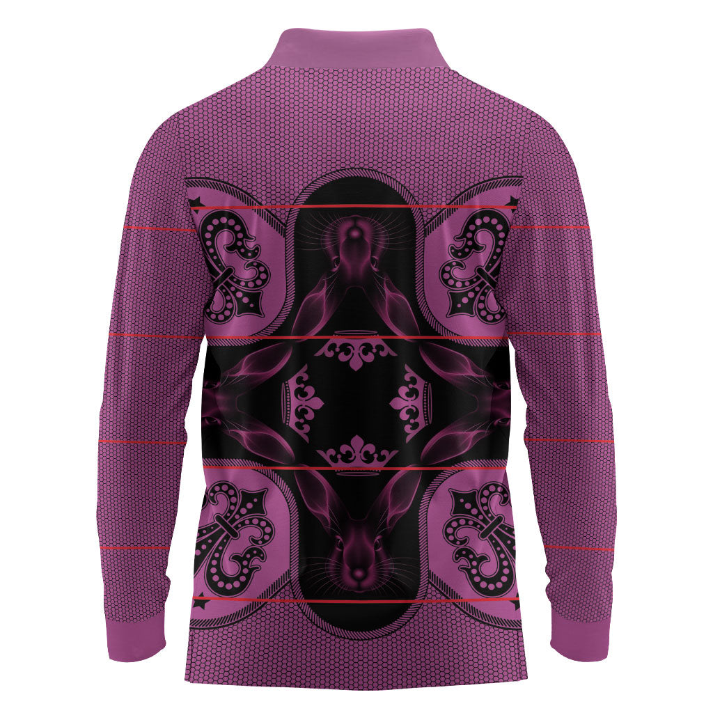 Bafokeng Rabbit Crown Palesa ea kharanium Long Sleeve Polo Shirt Pink Seanamarena Basotho Blanket Inspired