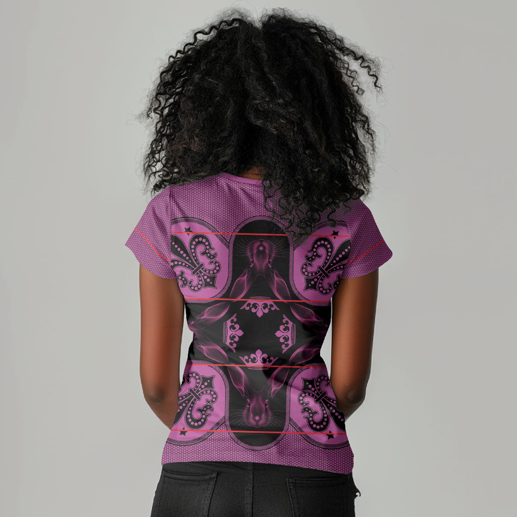 Bafokeng Rabbit Crown Palesa ea kharanium Women V-Neck T-Shirt Pink Seanamarena Basotho Blanket Inspired