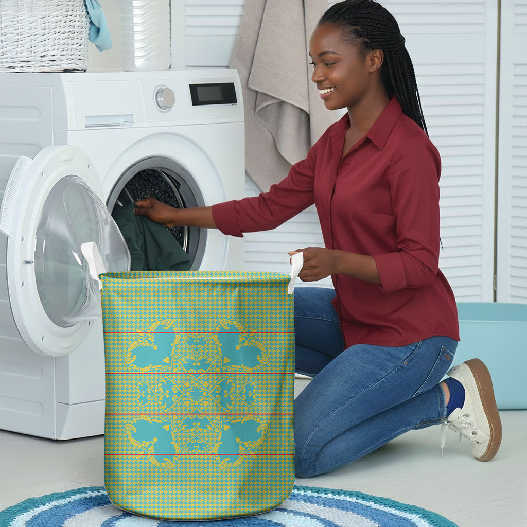 Green Hearts Crown Traditional Geometry Laundry Basket Seanamarena Basotho Blanket Inspired