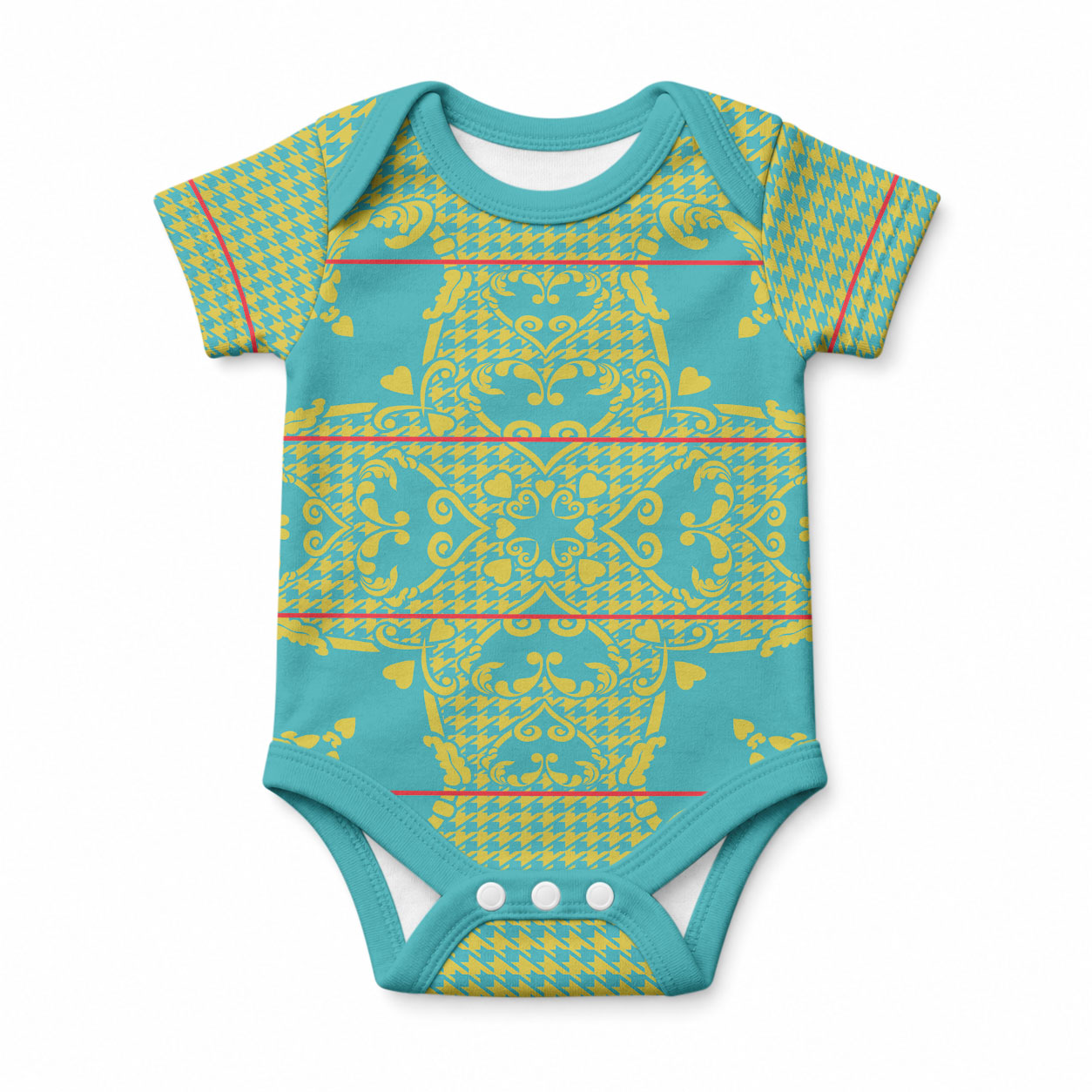 Green Hearts Crown Traditional Geometry Baby Onesie Seanamarena Basotho Blanket Inspired