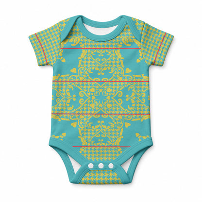 Green Hearts Crown Traditional Geometry Baby Onesie Seanamarena Basotho Blanket Inspired