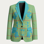 Green Hearts Crown Traditional Geometry Blazer Seanamarena Basotho Blanket Inspired