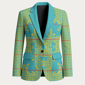 Green Hearts Crown Traditional Geometry Blazer Seanamarena Basotho Blanket Inspired