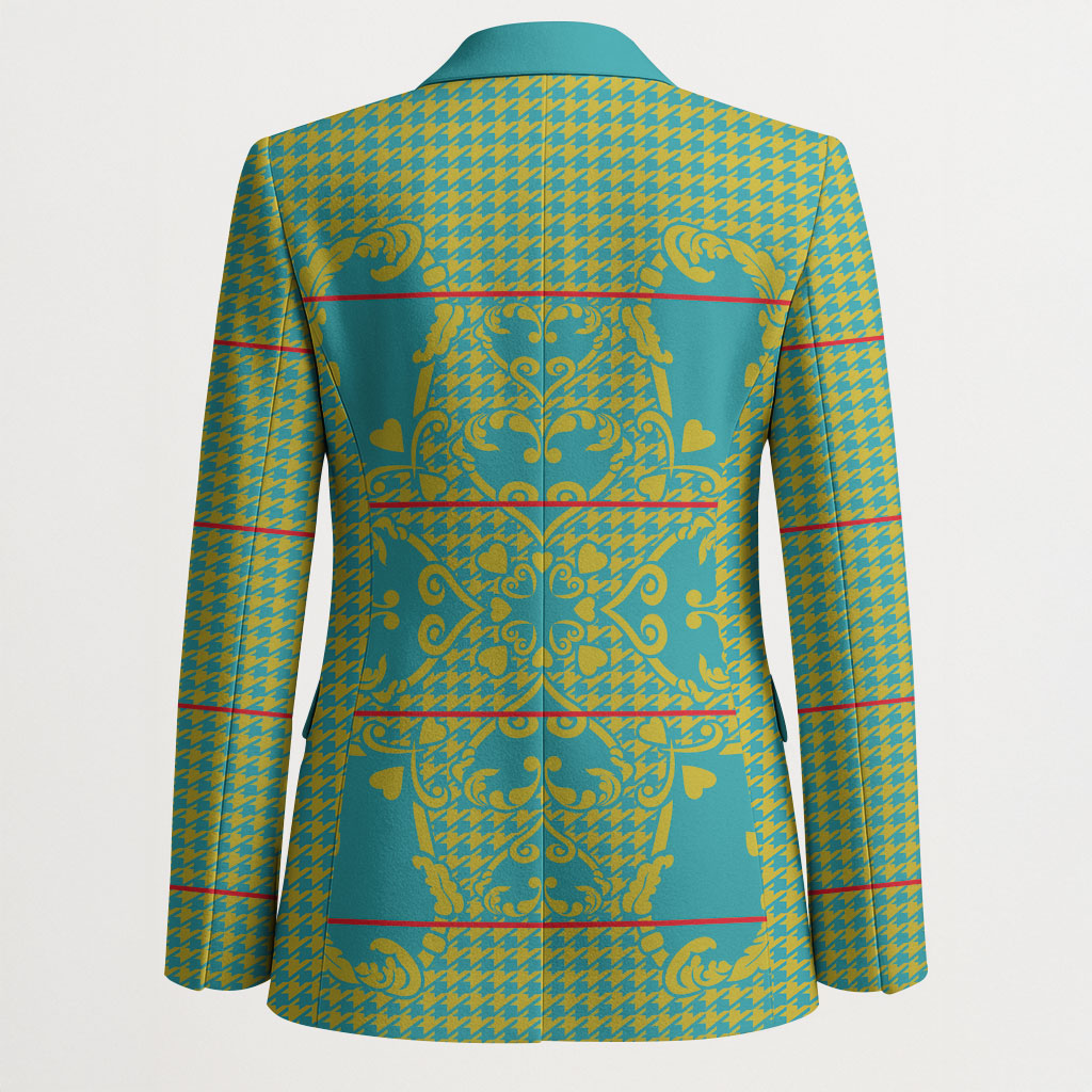 Green Hearts Crown Traditional Geometry Blazer Seanamarena Basotho Blanket Inspired