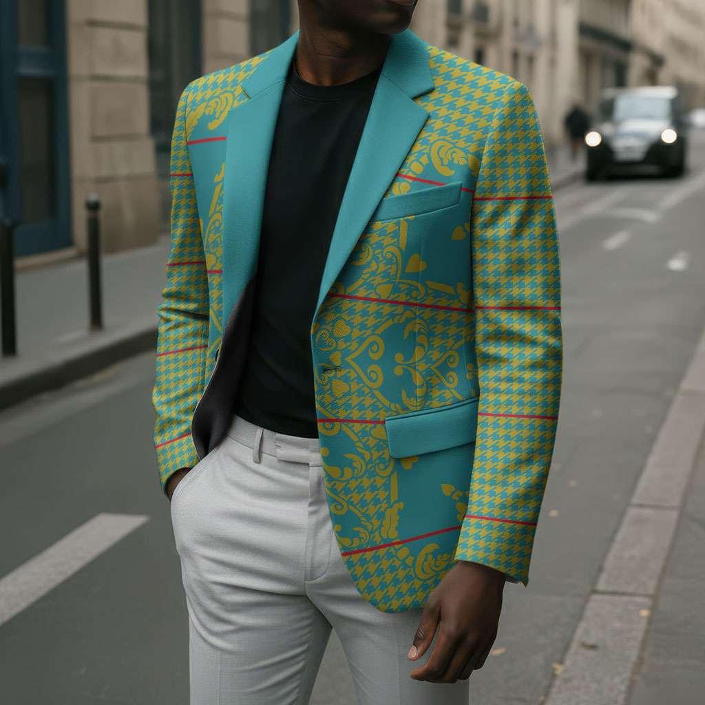 Green Hearts Crown Traditional Geometry Blazer Seanamarena Basotho Blanket Inspired
