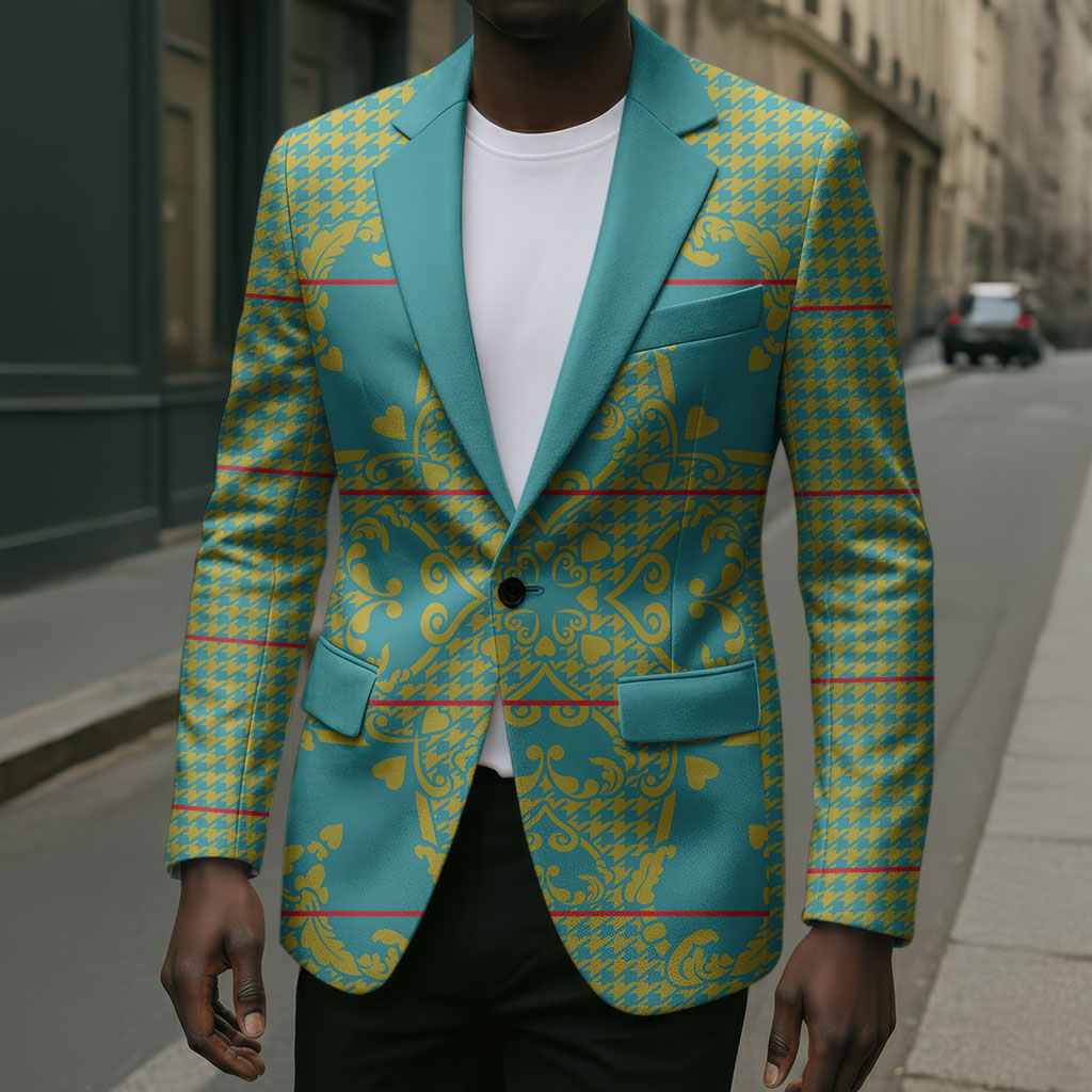 Green Hearts Crown Traditional Geometry Blazer Seanamarena Basotho Blanket Inspired