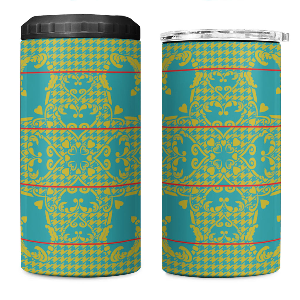 Green Hearts Crown Traditional Geometry 4 in 1 Can Cooler Tumbler Seanamarena Basotho Blanket Inspired