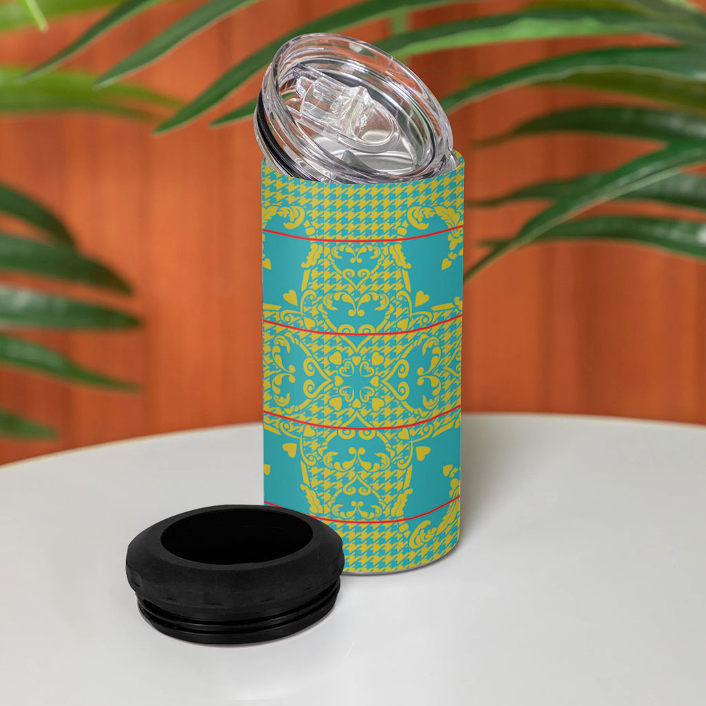 Green Hearts Crown Traditional Geometry 4 in 1 Can Cooler Tumbler Seanamarena Basotho Blanket Inspired