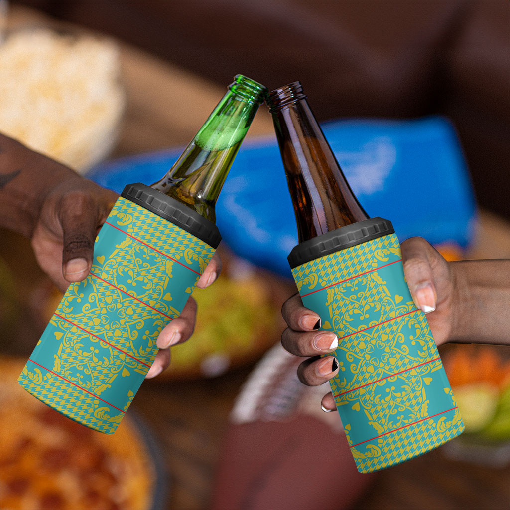 Green Hearts Crown Traditional Geometry 4 in 1 Can Cooler Tumbler Seanamarena Basotho Blanket Inspired