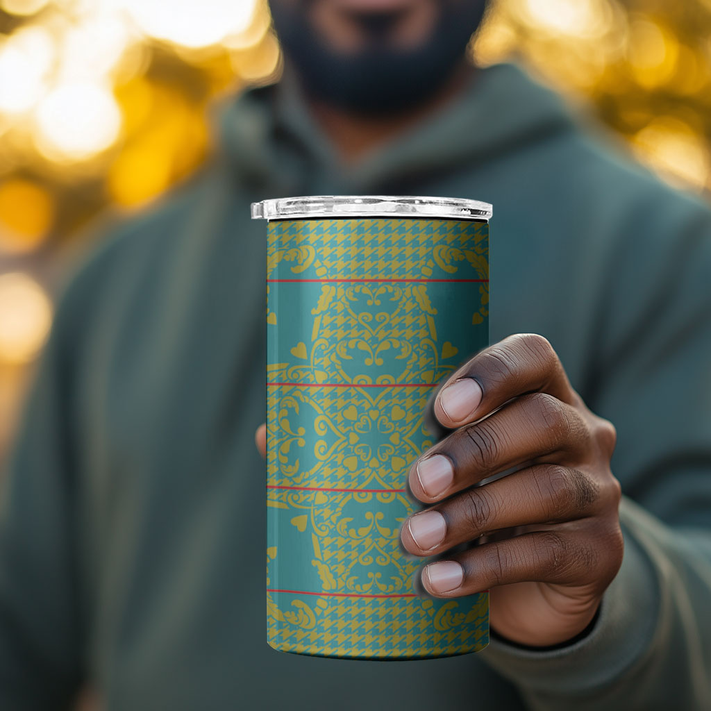 Green Hearts Crown Traditional Geometry 4 in 1 Can Cooler Tumbler Seanamarena Basotho Blanket Inspired