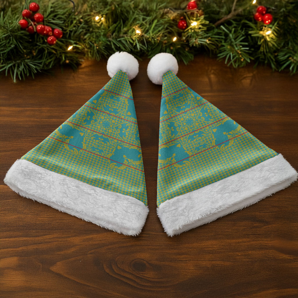 Green Hearts Crown Traditional Geometry Christmas Santa Hat Seanamarena Basotho Blanket Inspired