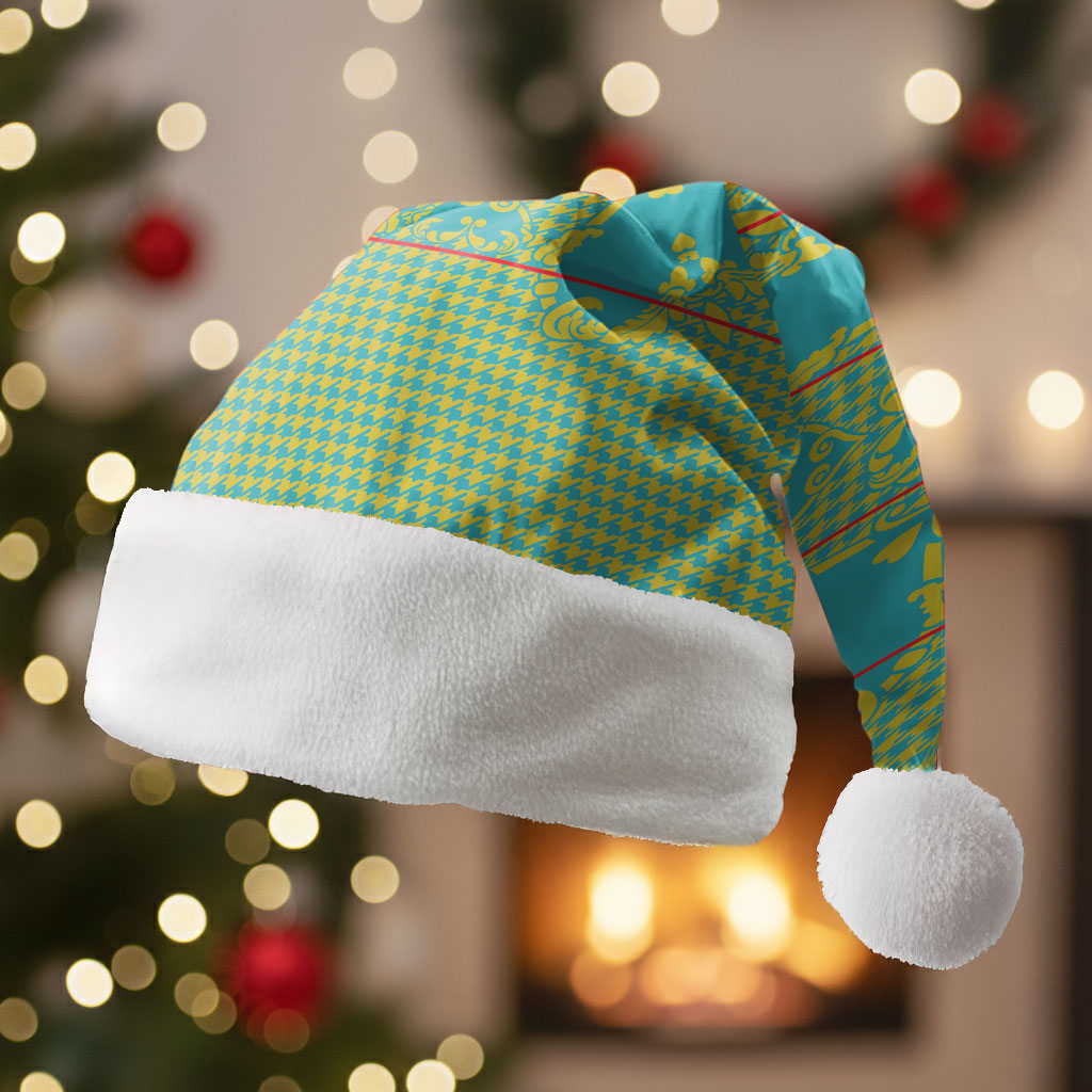 Green Hearts Crown Traditional Geometry Christmas Santa Hat Seanamarena Basotho Blanket Inspired