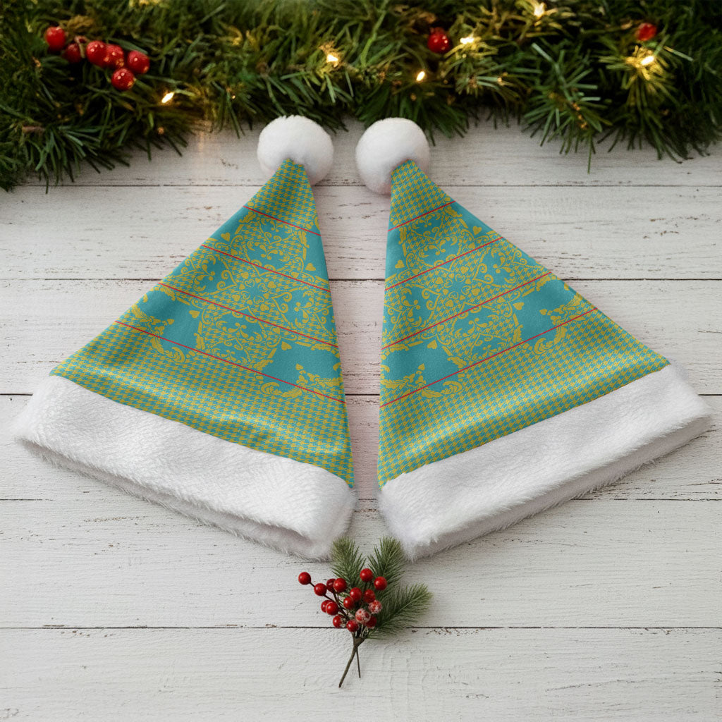 Green Hearts Crown Traditional Geometry Christmas Santa Hat Seanamarena Basotho Blanket Inspired