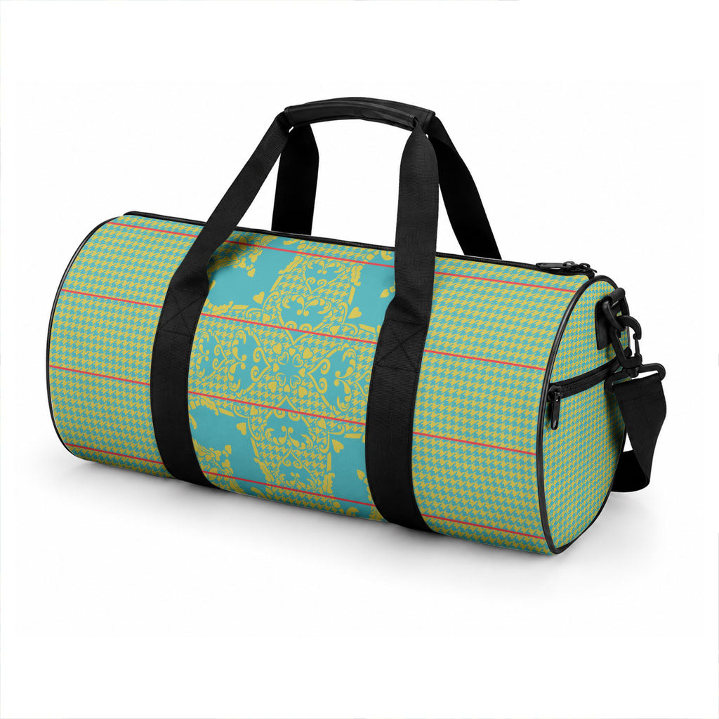 Green Hearts Crown Traditional Geometry Duffle Bag Seanamarena Basotho Blanket Inspired