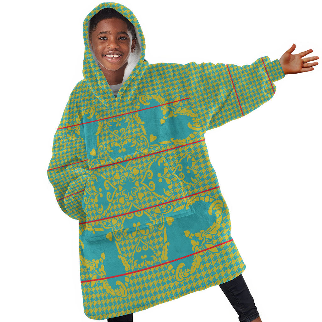 Green Hearts Crown Traditional Geometry Kid Wearable Blanket Hoodie Seanamarena Basotho Blanket Inspired