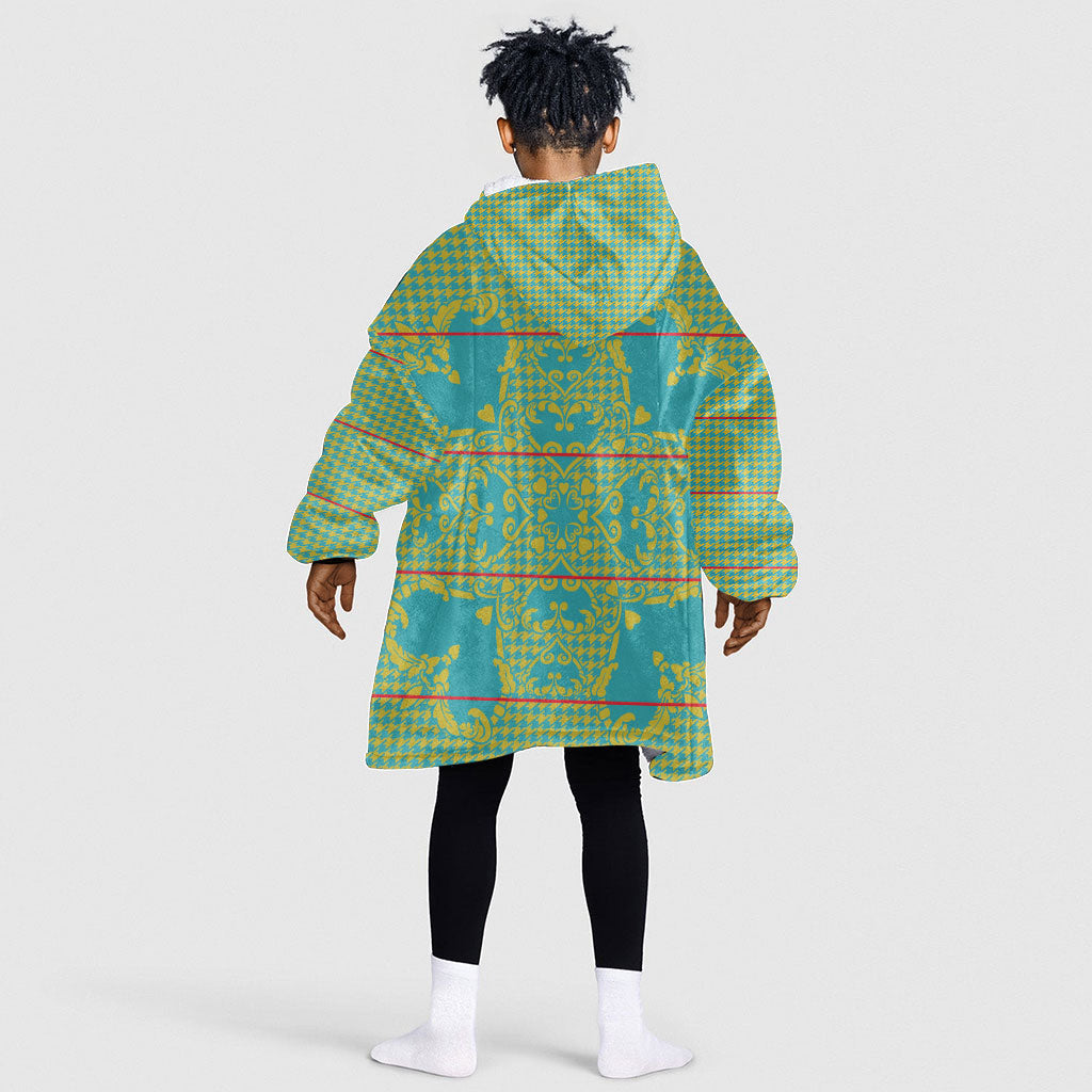 Green Hearts Crown Traditional Geometry Kid Wearable Blanket Hoodie Seanamarena Basotho Blanket Inspired
