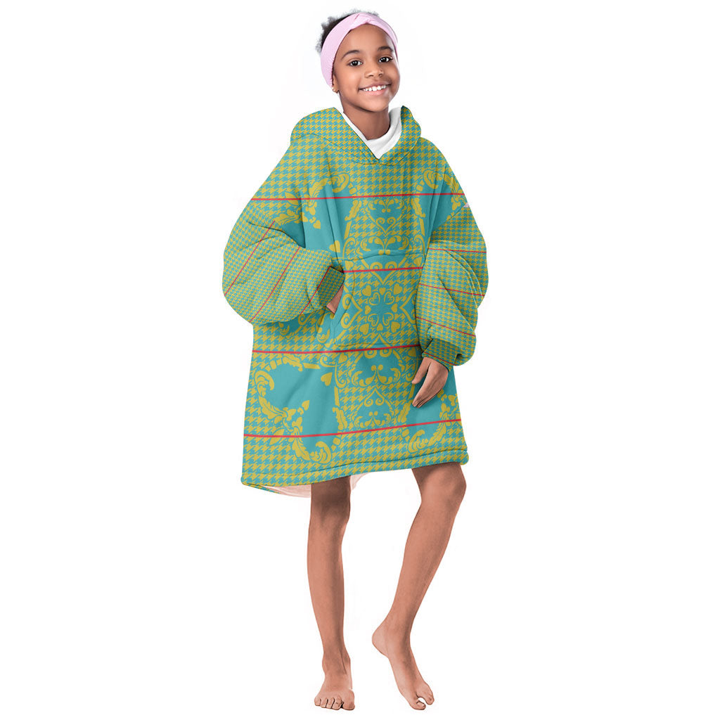 Green Hearts Crown Traditional Geometry Kid Wearable Blanket Hoodie Seanamarena Basotho Blanket Inspired