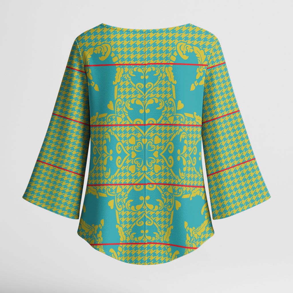 Green Hearts Crown Traditional Geometry Kimono Sleeve Blouse Seanamarena Basotho Blanket Inspired