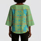 Green Hearts Crown Traditional Geometry Kimono Sleeve Blouse Seanamarena Basotho Blanket Inspired