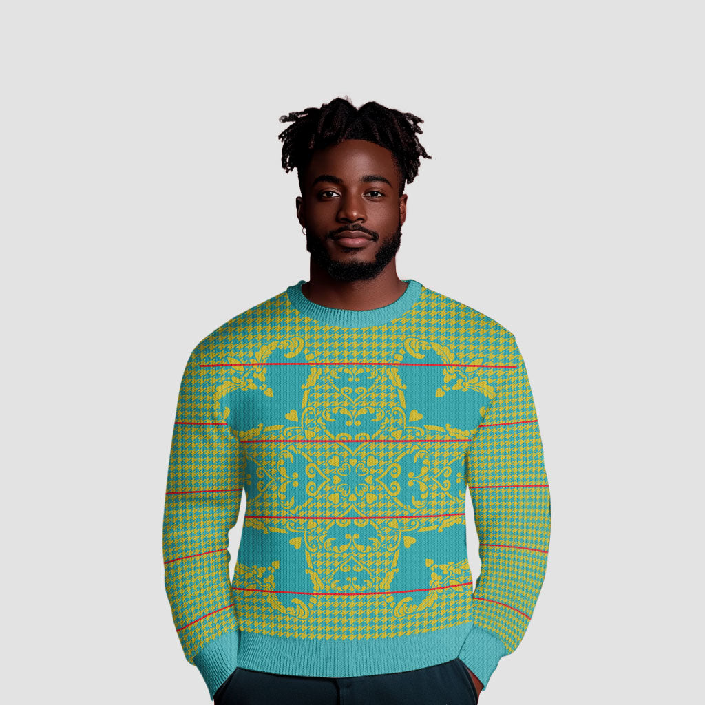 Green Hearts Crown Traditional Geometry Ugly Christmas Sweater Seanamarena Basotho Blanket Inspired