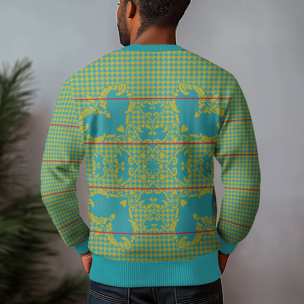 Green Hearts Crown Traditional Geometry Ugly Christmas Sweater Seanamarena Basotho Blanket Inspired